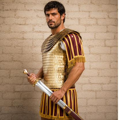 Brass Scale Lorica Squamata Armor – Roman Empire Scale Mail with Leather Trim Edges
