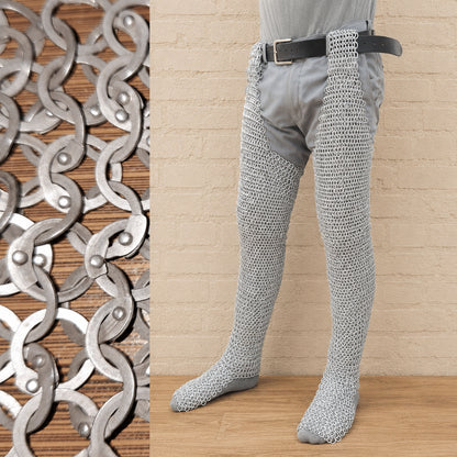 Stainless Steel Chainmail Chausses – 9mm Riveted Medieval Leggings for LARP, Reenactment & Events