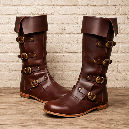 Medieval Renaissance Leather Boots – Viking & Pirate Style Footwear for Renfaire, Reenactments, Theater, and Halloween Events