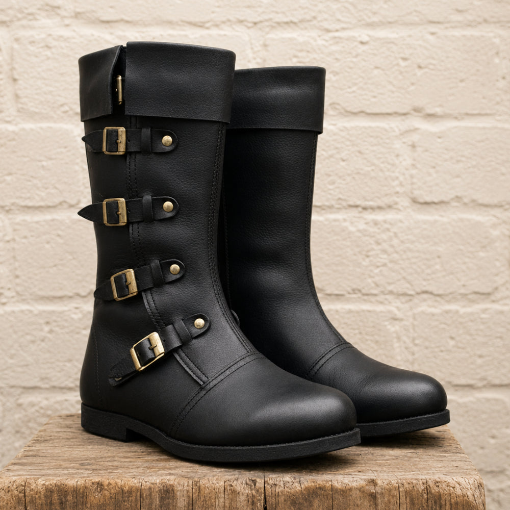 Medieval Renaissance Boots – Viking & Pirate Style Ren Faire Footwear for Reenactments and Cosplay, Brown Leather Boots