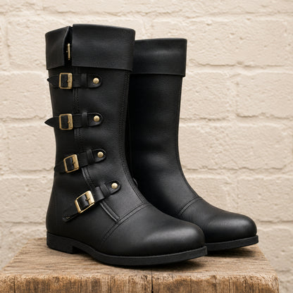 Medieval Renaissance Boots – Viking & Pirate Style Ren Faire Footwear for Reenactments and Cosplay, Brown Leather Boots