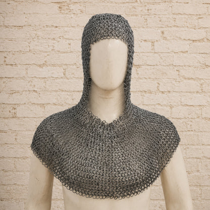 8MM Mild Steel Flat Riveted Chainmail Hauberk – Half Sleeve Front Open Medieval Shirt for Ren Faire & Halloween Costume