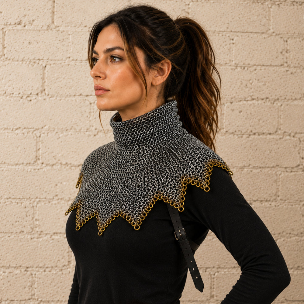 9mm Chainmail Gorget Collar – 8mm Flat Riveted & Solid Mild Steel Armor