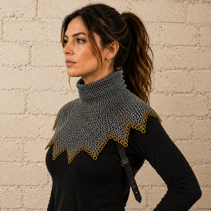9mm Chainmail Gorget Collar – 8mm Flat Riveted & Solid Mild Steel Armor