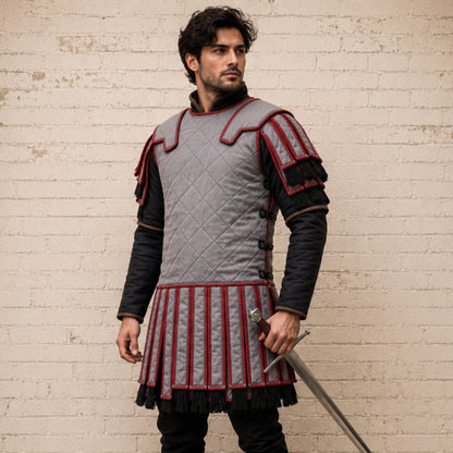 Roman Subarmalis | Beige & Red Padded Cotton Armor | Roman Warrior Costume for LARP & Ren Faire