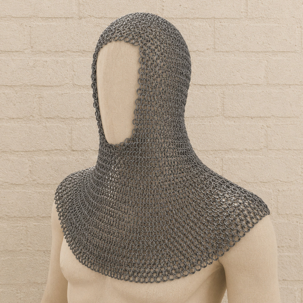 Medieval Chainmail Coif – 9mm Round Riveted Rings with Washer for Reenactment & Costume