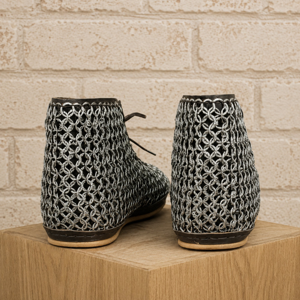 Riveted Chainmail Boots – 9mm Flat Ring Maille Footwear for LARP, Renaissance & Warrior Costumes