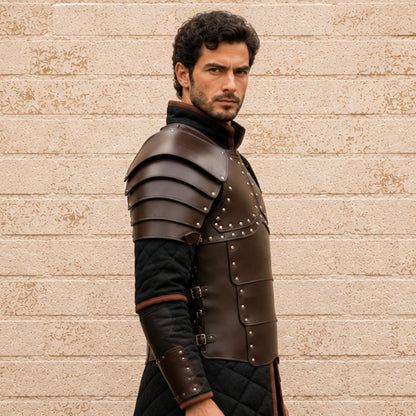 Greek Leather Breastplate Armor with Shoulder Guards – Medieval LARP & Reenactment Armor Set