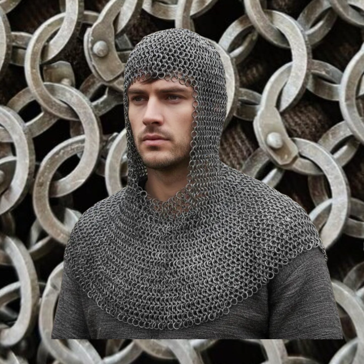 Darkened Aluminum Chainmail Shirt | Medieval Hauberk, LARP Costume