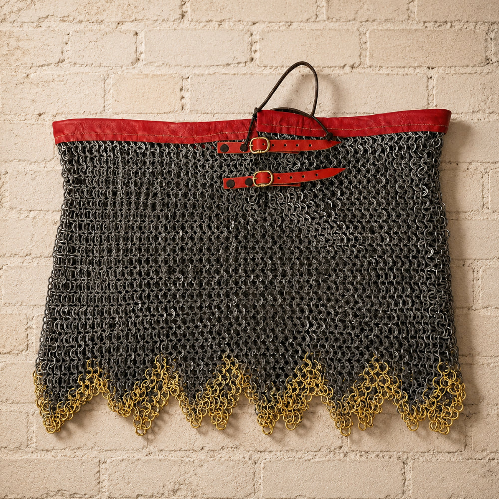Medieval Chainmail Skirt – 9mm Mild Steel Flat Riveted Armor with Brass Trim | Viking & LARP Armor