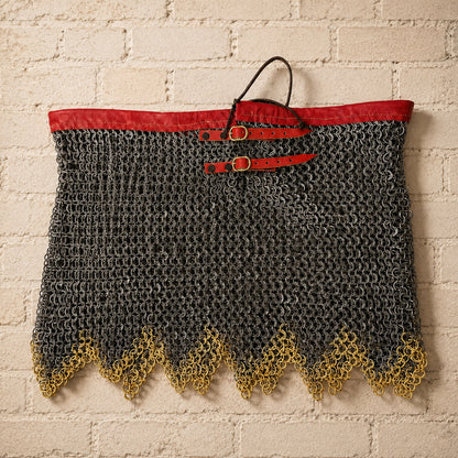 Medieval Chainmail Skirt – 9mm Mild Steel Flat Riveted Armor with Brass Trim | Viking & LARP Armor