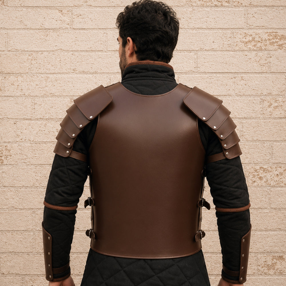 Greek Leather Breastplate Armor with Shoulder Guards – Medieval LARP & Reenactment Armor Set