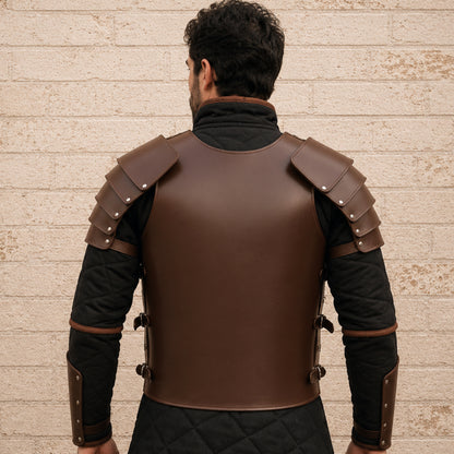Greek Leather Breastplate Armor with Shoulder Guards – Medieval LARP & Reenactment Armor Set