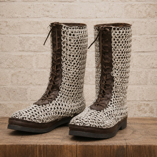 Medieval Leather Boots with Chainmail – Viking Armor Footwear for LARP & Reenactment Events