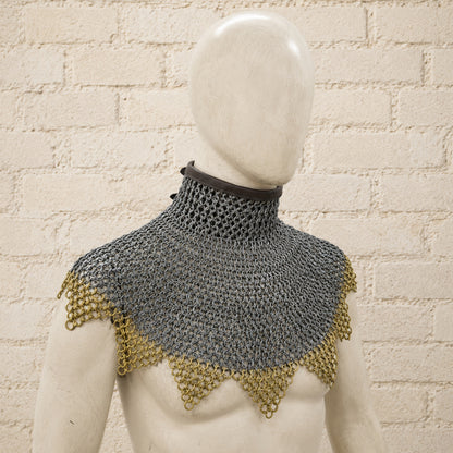 Chainmail Gorget Collar with Zig-Zag Brass Edges – 9mm Flat Riveted Rings