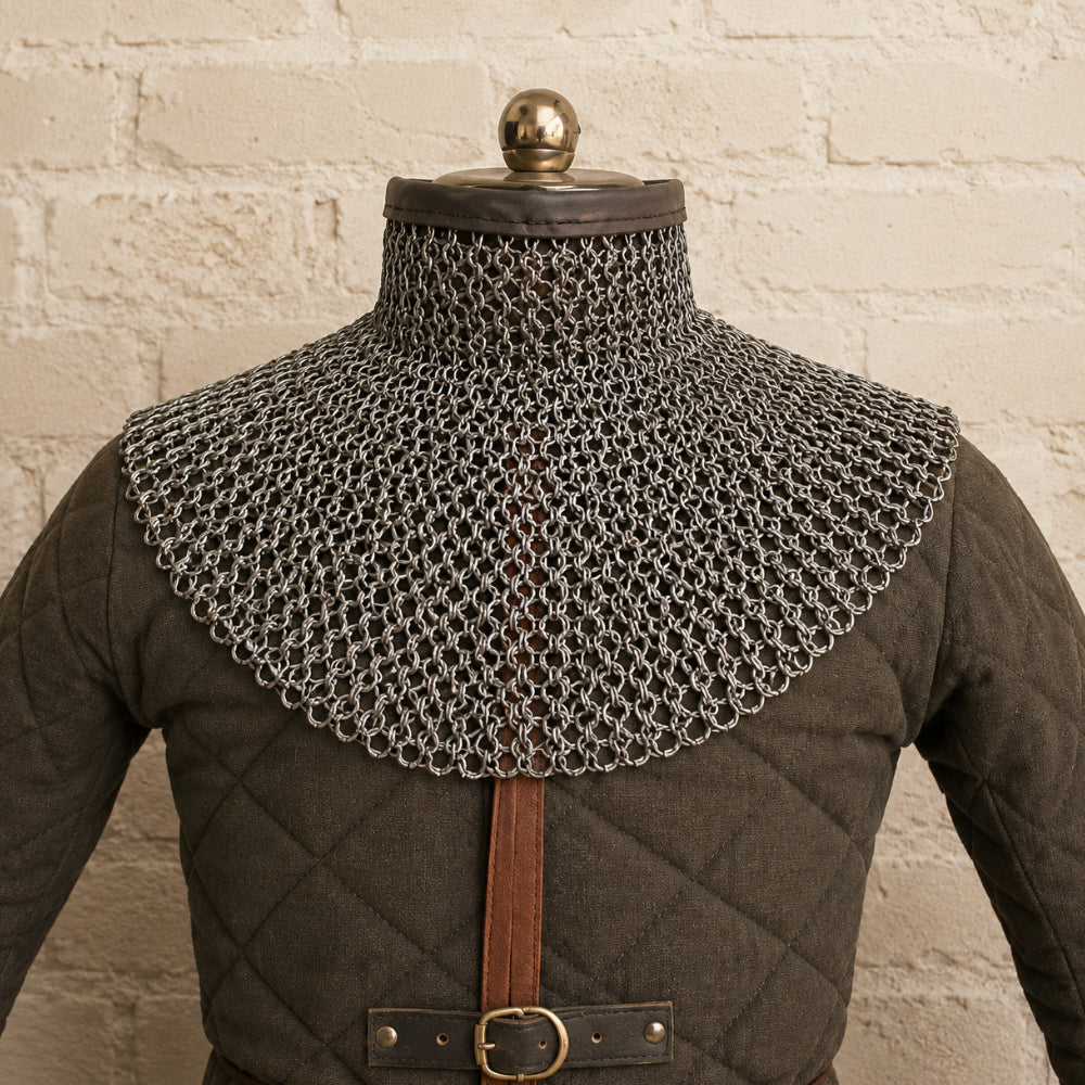 Titanium Chainmail Gorget Collar – European 4-in-1 Weave with Brass Buckles