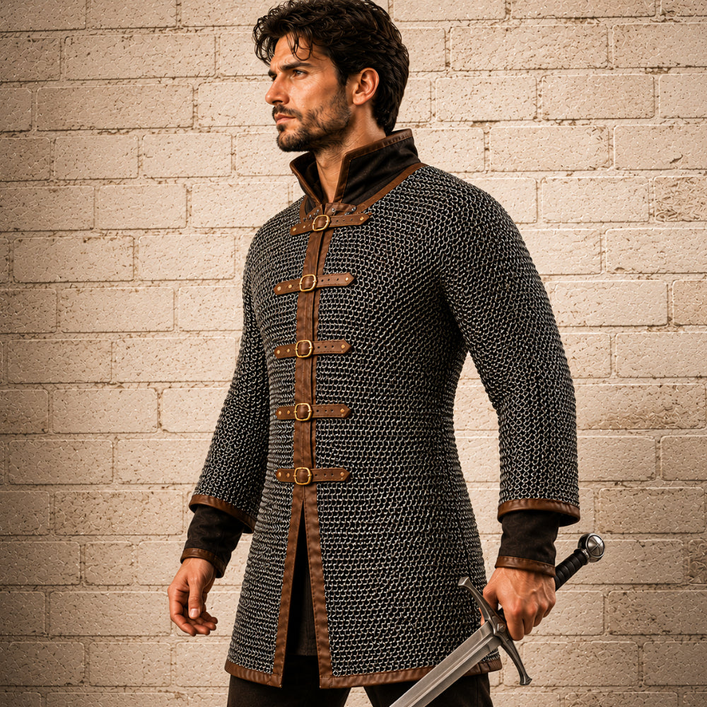 Darkened Aluminum Chainmail Shirt – Medieval Hauberk for LARP & Cosplay