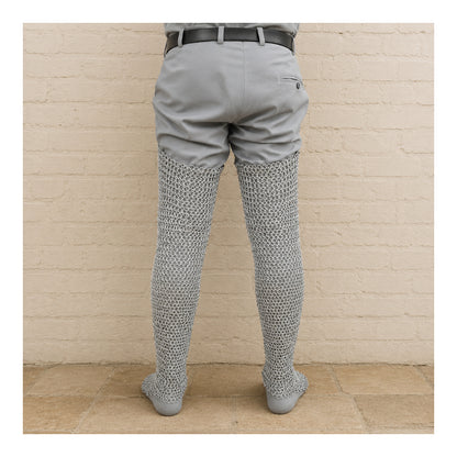 9mm Riveted Aluminum Chainmail Chausses – Flat Ring Medieval Leg Armor for LARP & Reenactment