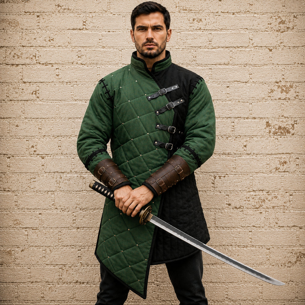 Witcher-Inspired Grey & Black Gambeson – Renaissance Fair Costume