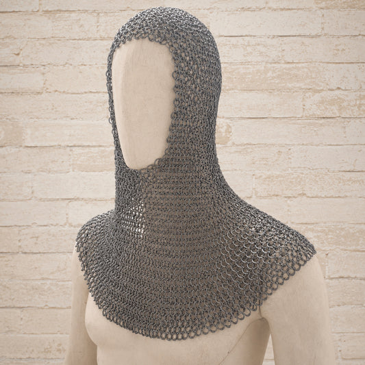 Medieval Chainmail Coif – 9mm Flat Riveted Rings with Solid Washer Rings