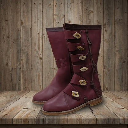 Viking Leather Long Boots: Ren Faire Costume Shoes