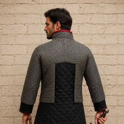 Chainmail Half Hauberk – 9MM Flat Riveted Rings with Leather Trim