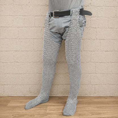 9mm Aluminum Chainmail Chausses – Round Riveted Medieval Leg Armor for LARP, Reenactment & Cosplay