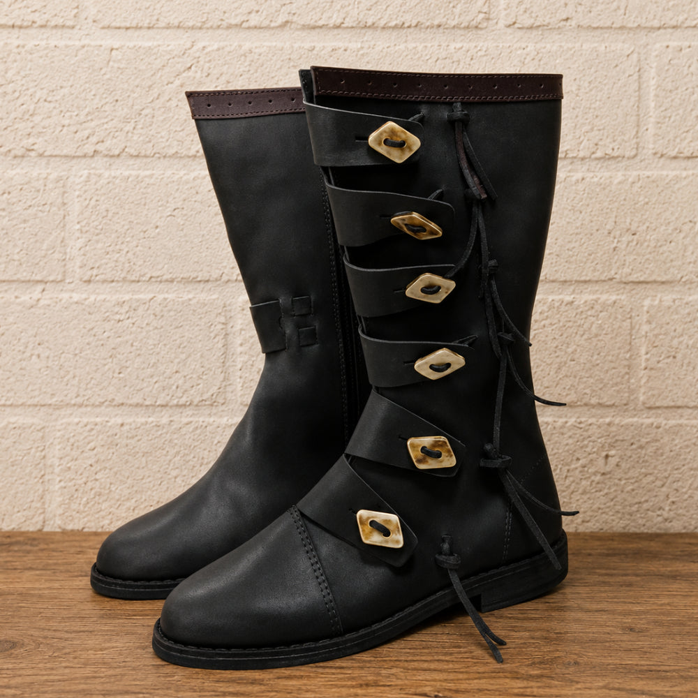 Viking Leather Long Boots – Medieval Ren Faire & Renaissance Costume Footwear
