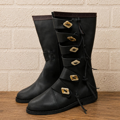 Viking Leather Long Boots – Medieval Ren Faire & Renaissance Costume Footwear