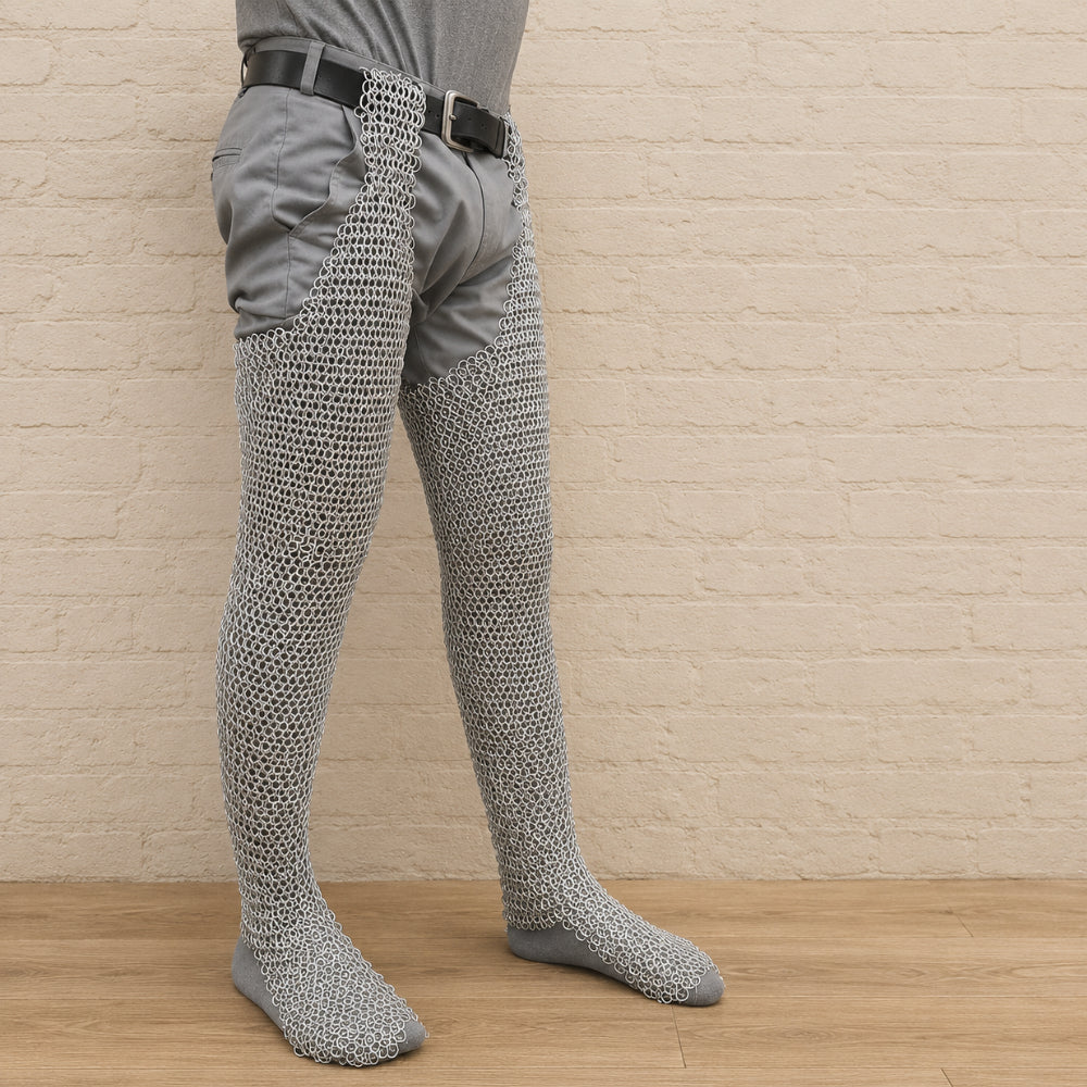 Stainless Steel Chainmail Chausses – 9mm Riveted Medieval Leggings for LARP, Reenactment & Events