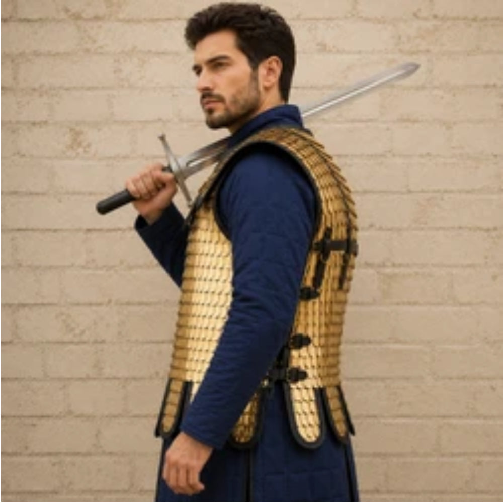 Brass Lorica Squamata Roman Scale Armor – Medieval Reenactment Costume | Scale Size 36x26 mm | Ren Faire Armor
