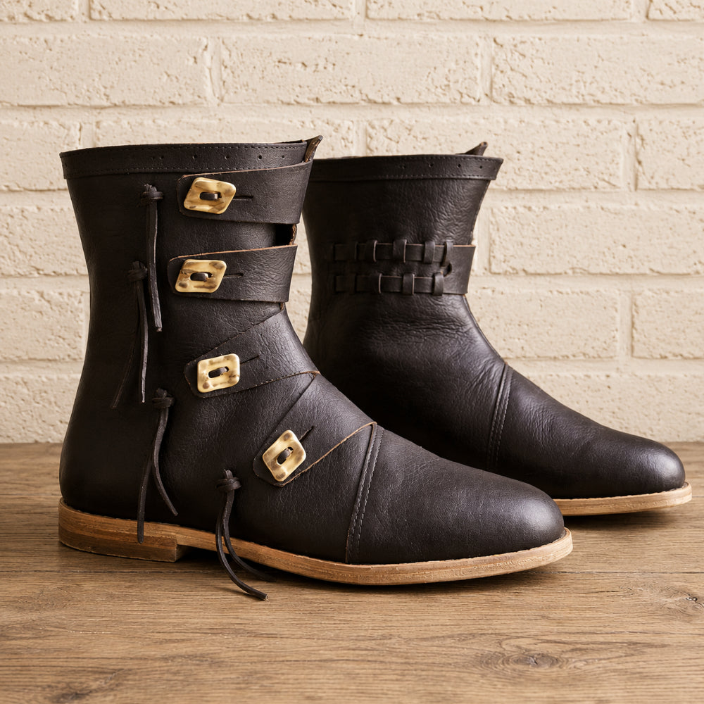 Viking Leather Ankle Boots – Handmade Medieval Renaissance Shoes for LARP, Cosplay & Historical Reenactment