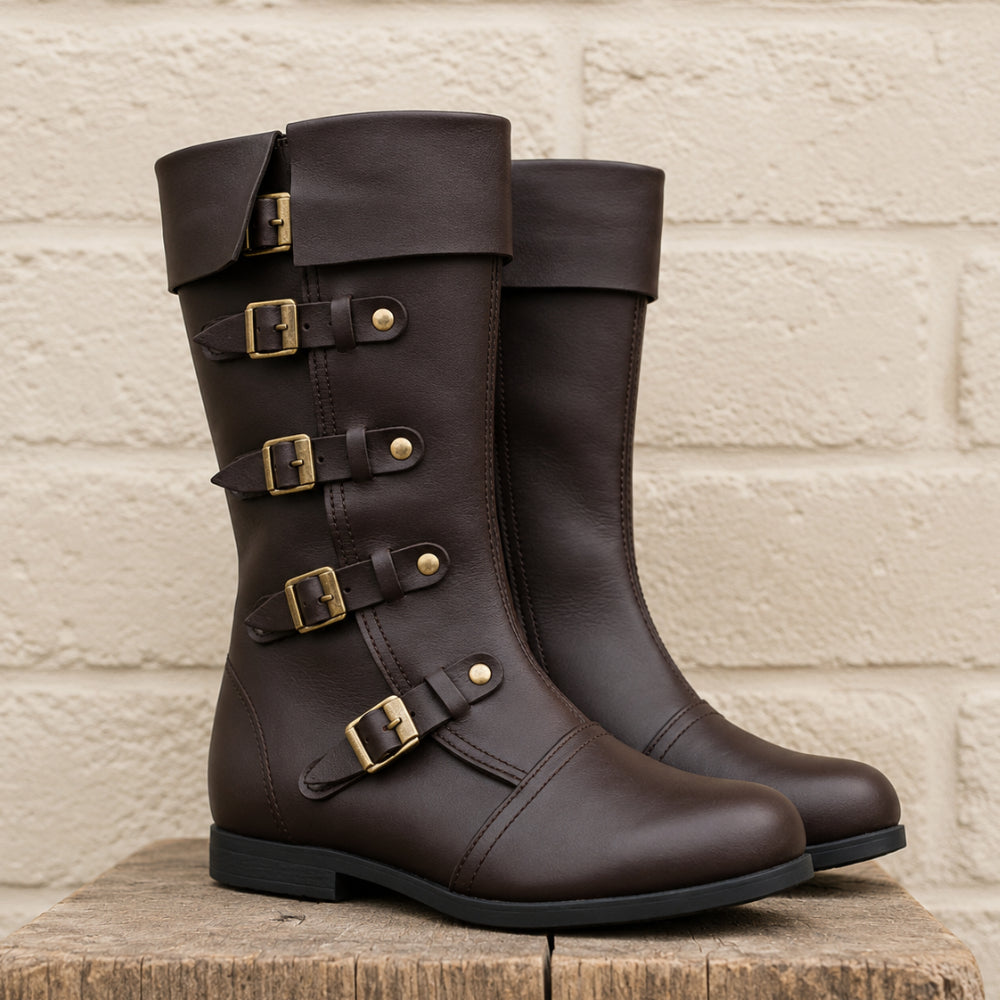 Medieval Renaissance Boots – Viking & Pirate Style Ren Faire Footwear for Reenactments and Cosplay, Brown Leather Boots