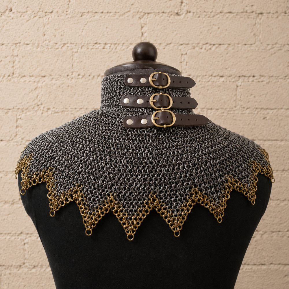 9mm Chainmail Gorget Collar – 8mm Flat Riveted & Solid Mild Steel Armor