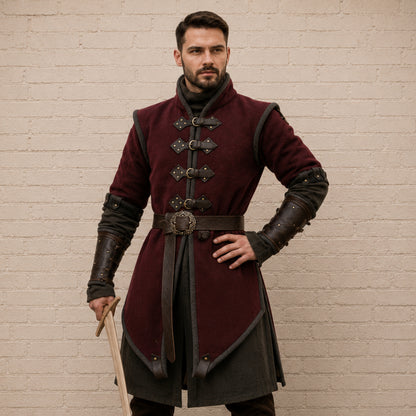 Medieval Padded Gambeson with Brown Leather Trim | Viking Costume for LARP, Ren Faire & Reenactment Events