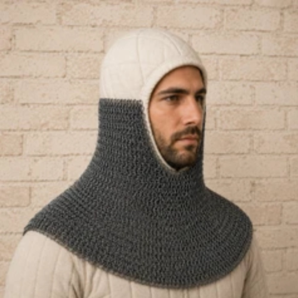 Medieval Chainmail Coif with Padded Cotton Lining – 9mm Mild Steel Rings | LARP & Medieval Armor