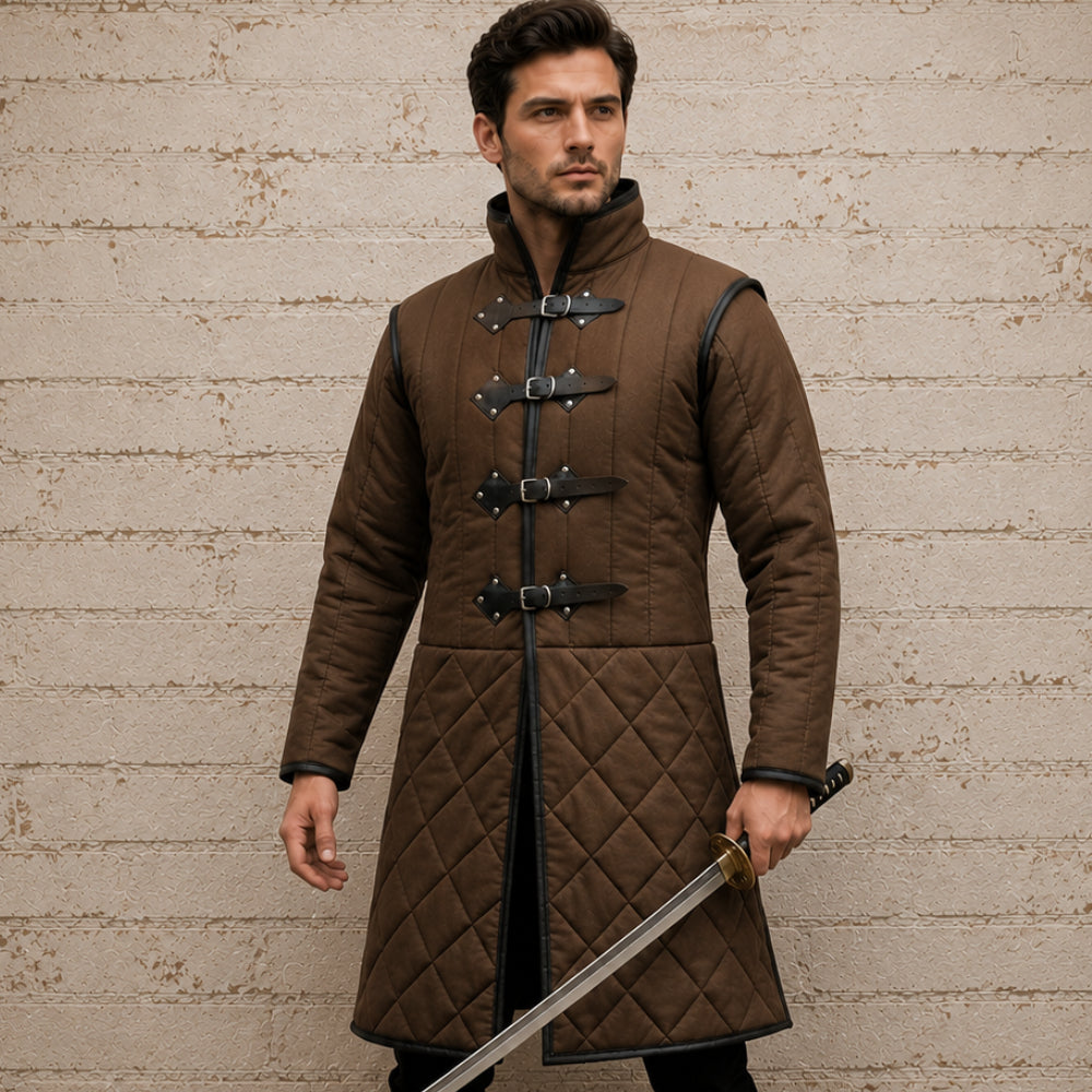 Leather Trim Medieval Gambeson – Renaissance Faire Costume