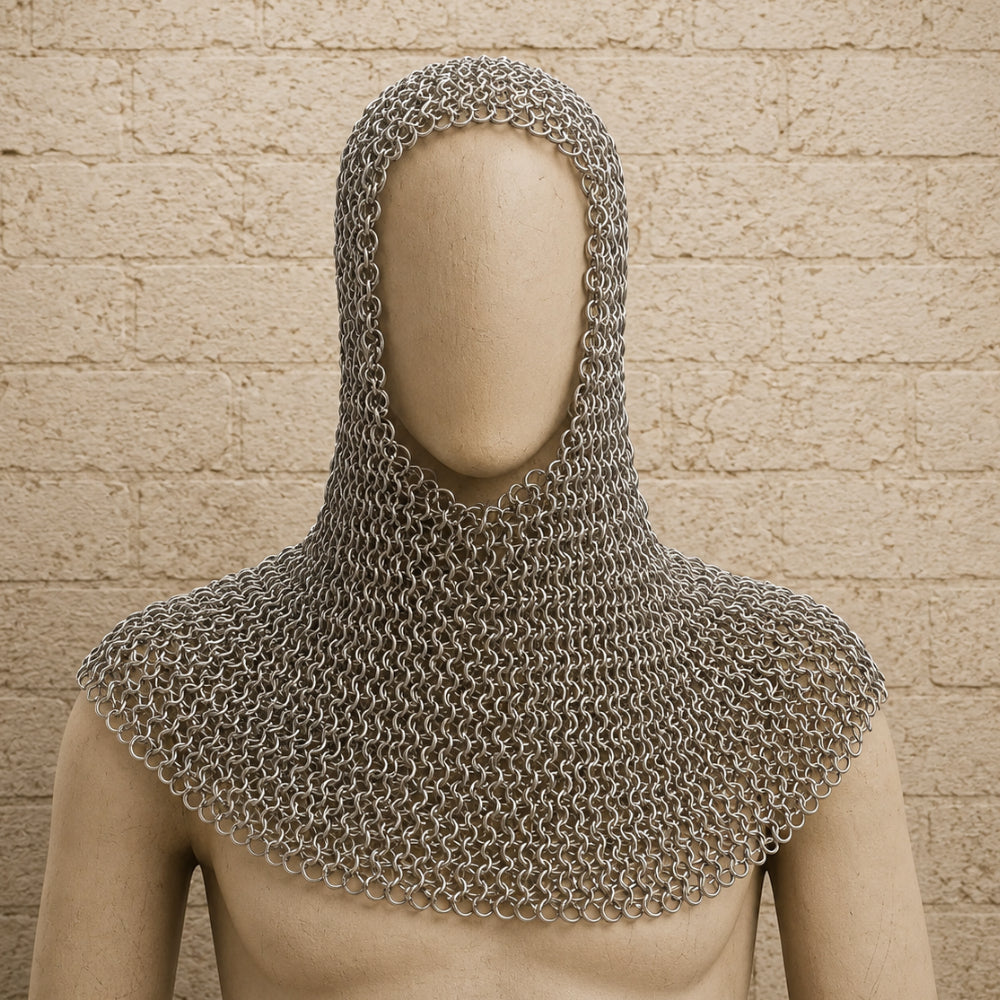 Aluminium Chainmail Coif – 9mm Round Riveted Hood for Ren Faire, LARP & Medieval Cosplay