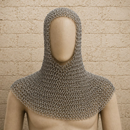 Aluminium Chainmail Coif – 9mm Round Riveted Hood for Ren Faire, LARP & Medieval Cosplay