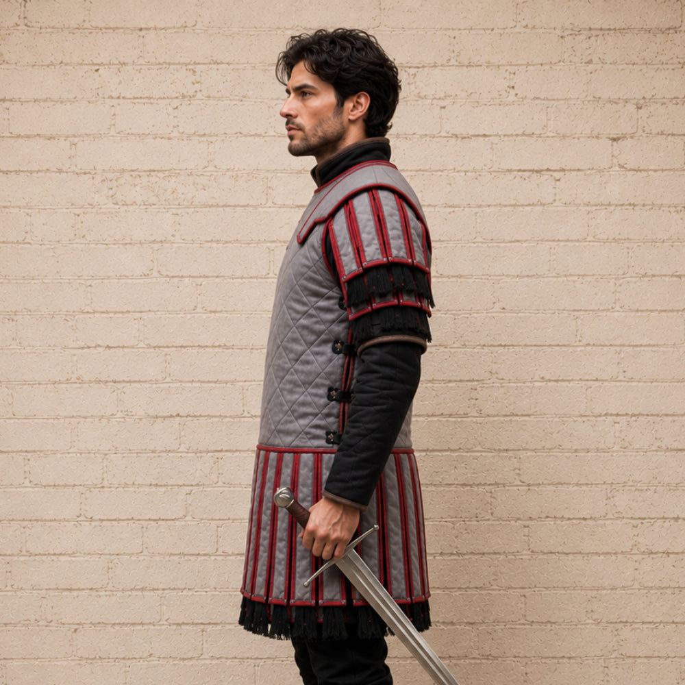 Roman Subarmalis | Beige & Red Padded Cotton Armor | Roman Warrior Costume for LARP & Ren Faire