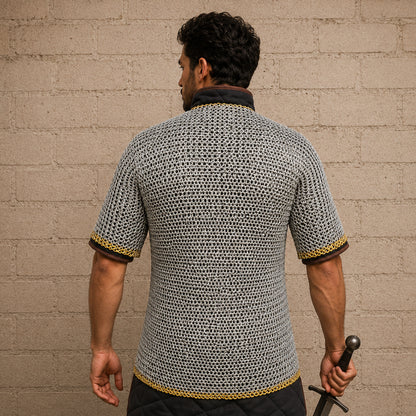 9mm Haubergeon Chainmail Shirt with Brass Trim – Flat Riveted Ring Armor