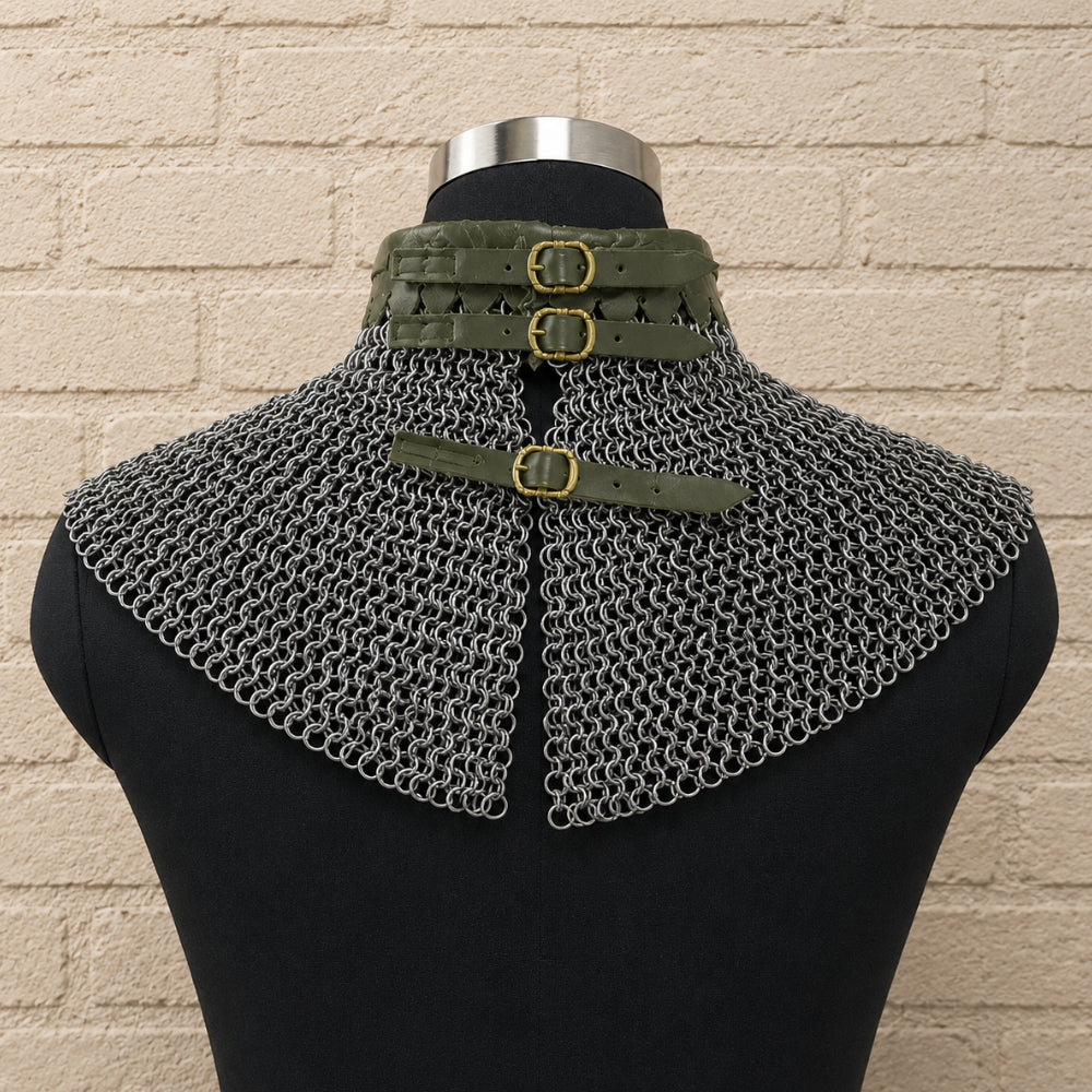 6mm Flat Riveted Chainmail Gorget with Washer Rings – Medieval Collar for Halloween, LARP & Cosplay
