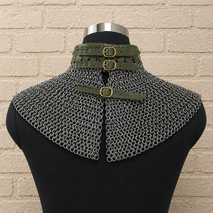6mm Flat Riveted Chainmail Gorget with Washer Rings – Medieval Collar for Halloween, LARP & Cosplay