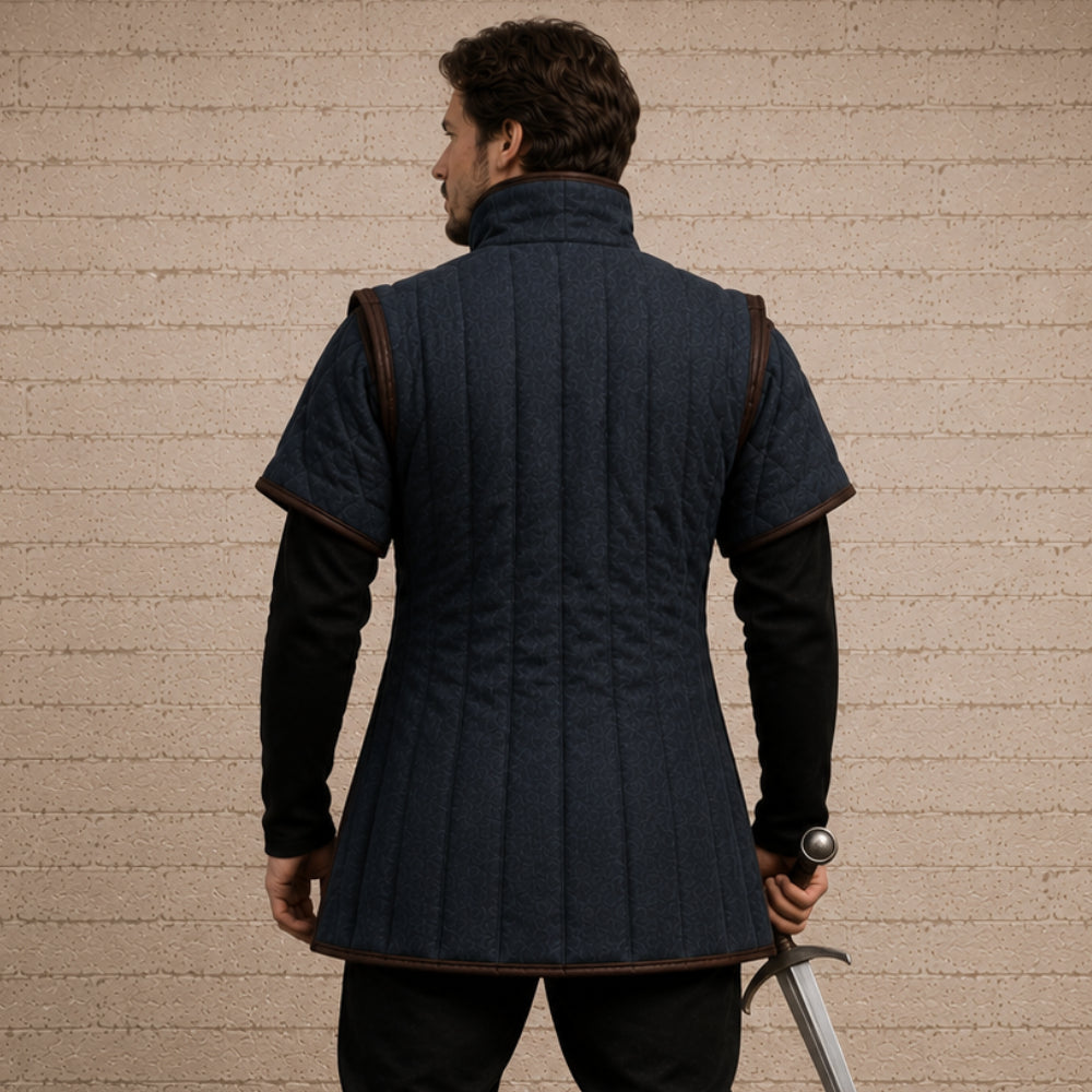 Quilted Gambeson with Brown Leather Trim – Renaissance Faire Armor