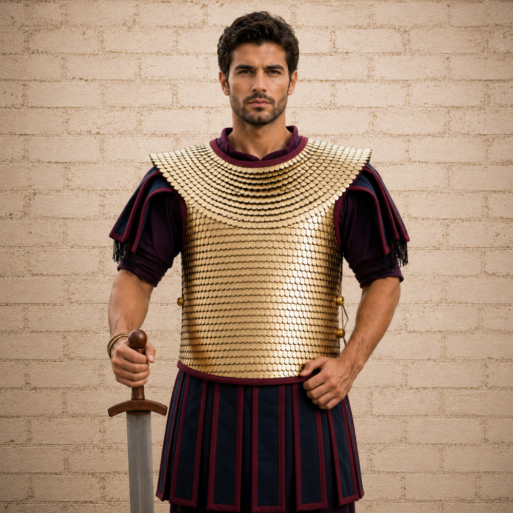 Handmade Roman Lorica Squamata Brass Scale Armor – Historical LARP & Reenactment Soldier Costume