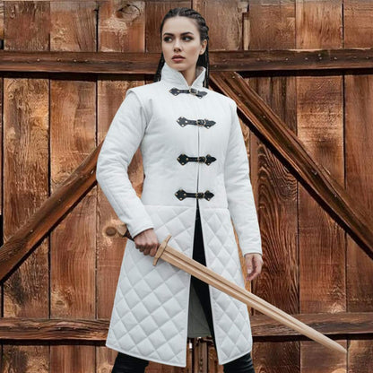 Medieval Long Gambeson with Black Leather Trim – Renfaire & LARP Halloween Costume
