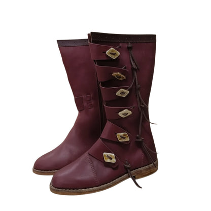 Viking Leather Long Boots: Ren Faire Costume Shoes