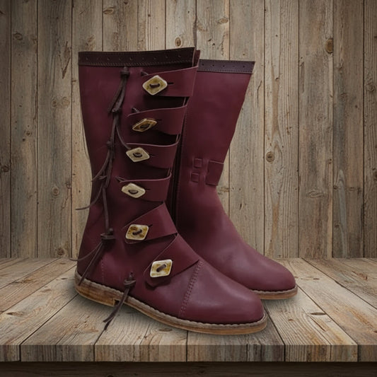 Viking Leather Long Boots: Ren Faire Costume Shoes