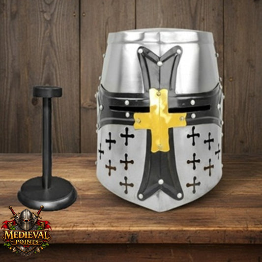 Special Edition Templar Crusader Knight Helmet with Display Stand ,Gift for Him