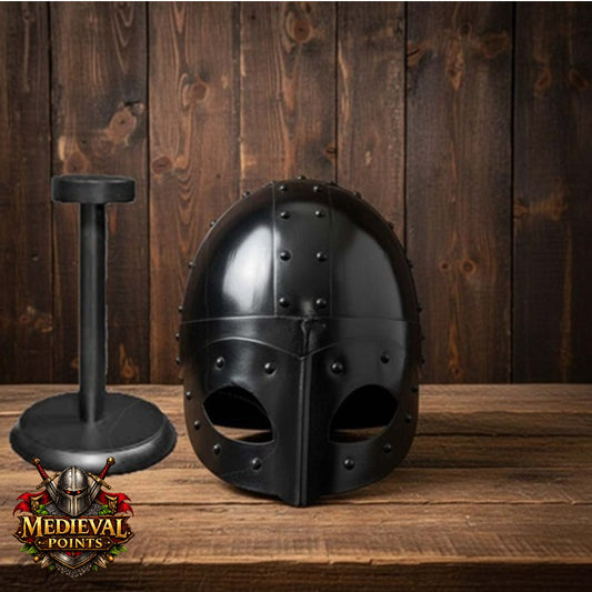 Viking Helmet: Gjermundbu Helmet , Warrior Costume wooden stand